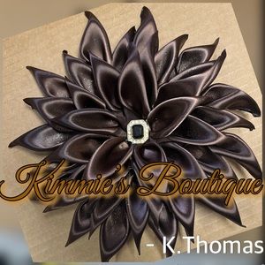 Brown  Kanzashi Satin Flower Brooch - Ribbon Flower Brooch - Dress Corsage Brown